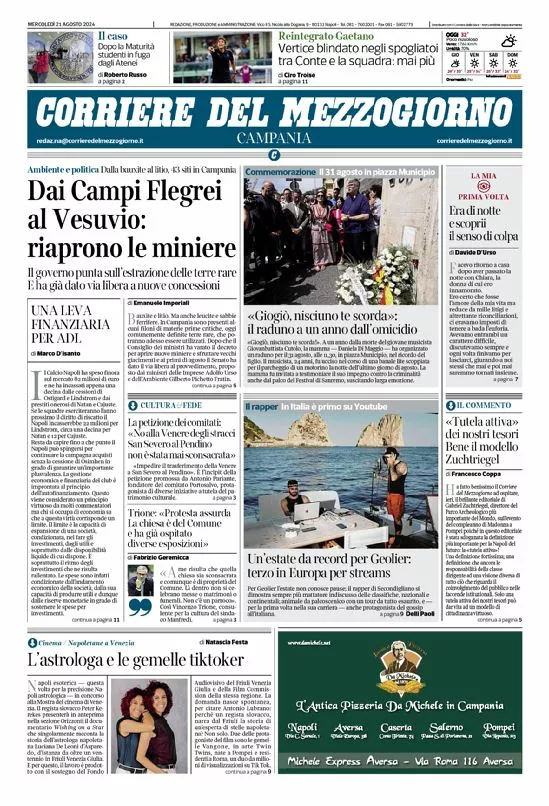 Prima-pagina-corriere del mezzogiorno-del-2024-08-21